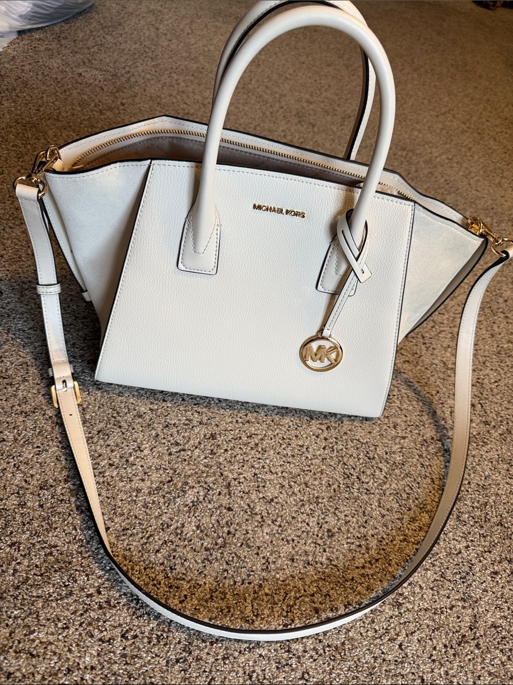 Michael Kors Cream Leather Satchel with Gold Hardware